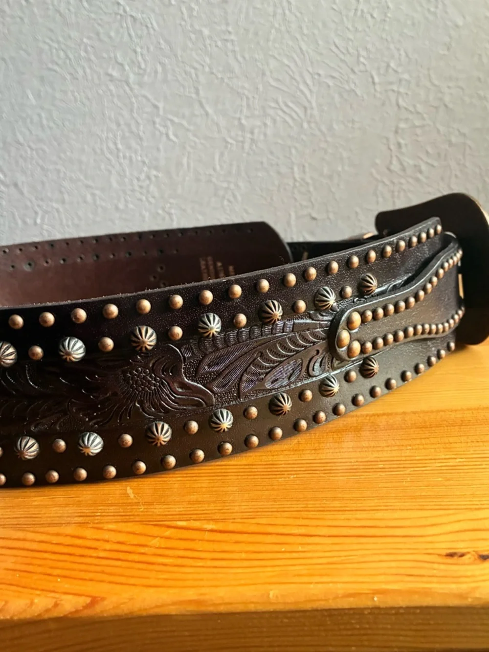 Angel Ranch Ladies Floral Studded Brown Belt Thick accent piece